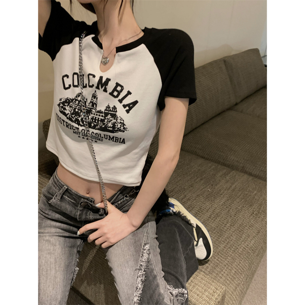 Áo Thun Tay Ngắn Cổ Chữ V In Họa Tiết Thời Trang Hàn Quốc Cho Nữ