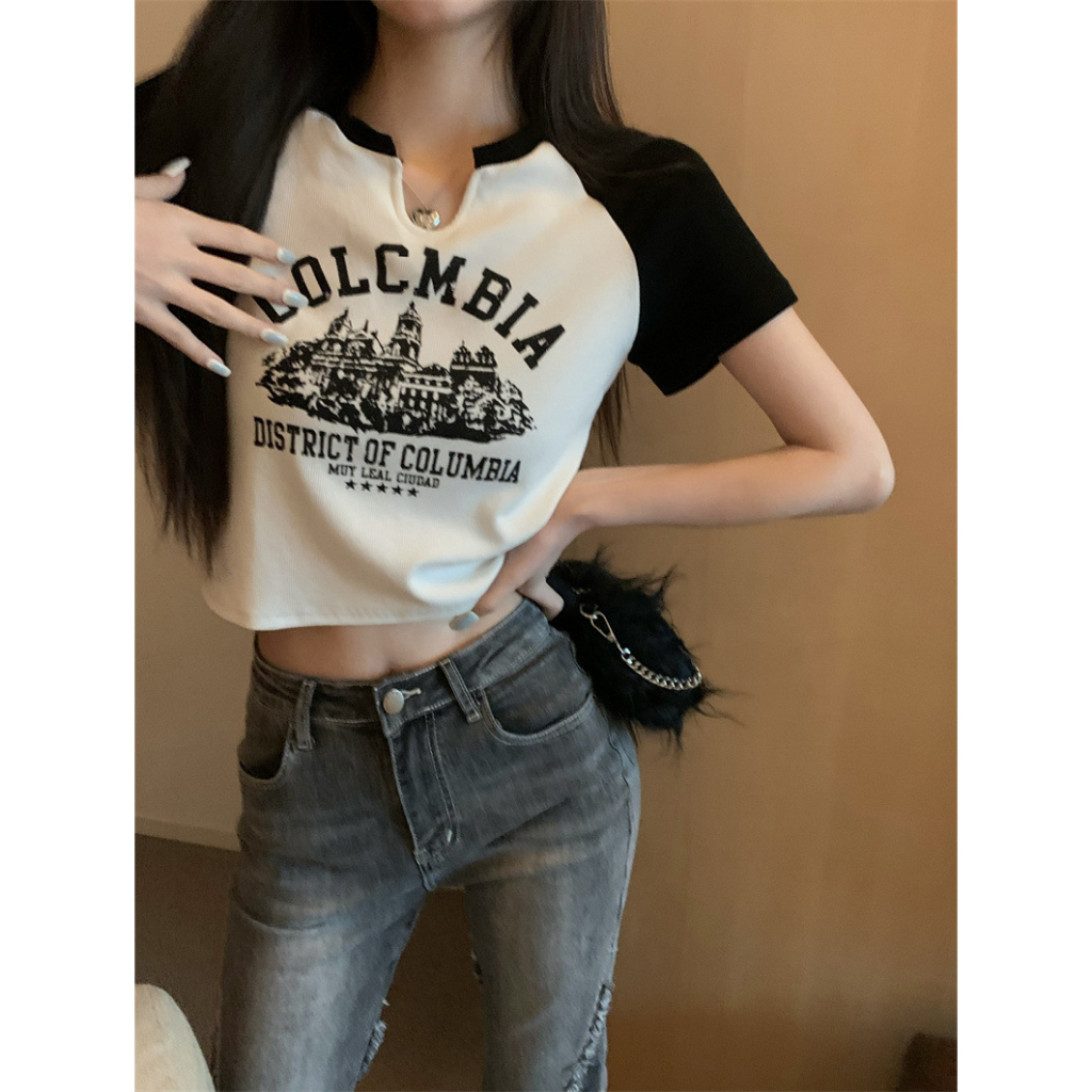 Áo Thun Tay Ngắn Cổ Chữ V In Họa Tiết Thời Trang Hàn Quốc Cho Nữ