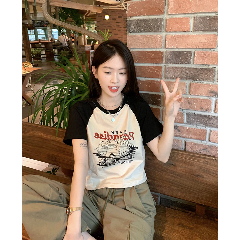 Áo Thun Ngắn Tay Dáng Ôm In Họa Tiết Thời Trang Mùa Hè Mới Cho Nữ