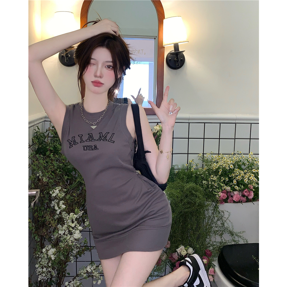 Đầm Ôm Không Tay In Chữ Thời Trang Gợi Cảm Cho Nữ