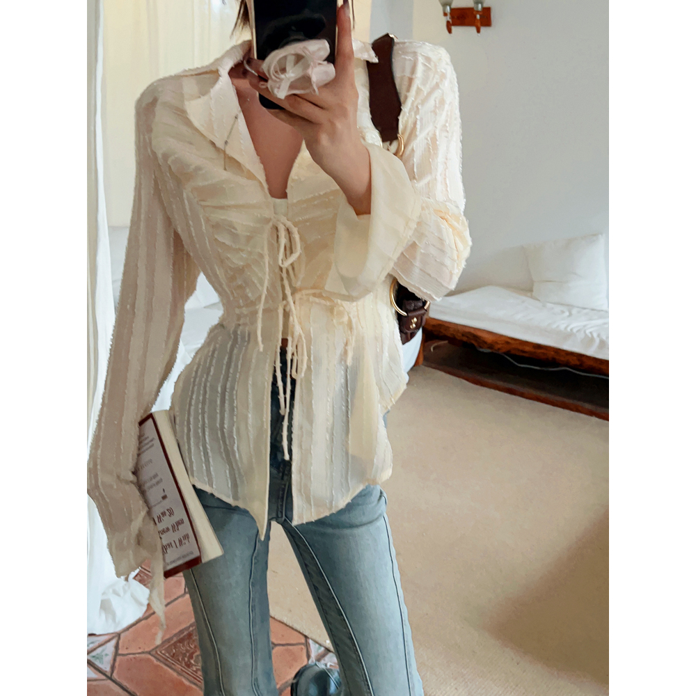 Áo sơ mi chiffon BJHG WAVW tay dài cổ v thời trang dành cho nữ