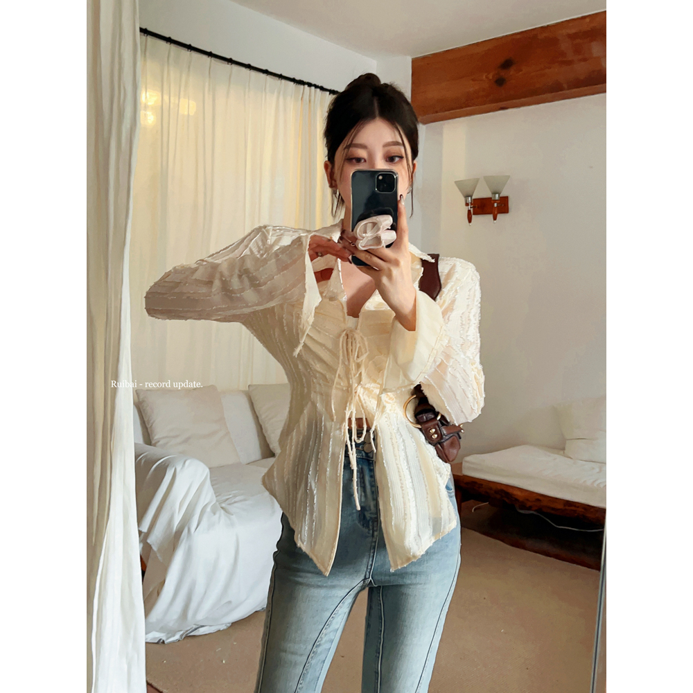 Áo sơ mi chiffon BJHG WAVW tay dài cổ v thời trang dành cho nữ