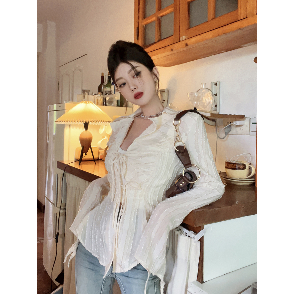 Áo sơ mi chiffon BJHG WAVW tay dài cổ v thời trang dành cho nữ