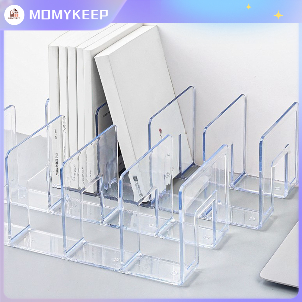 Giá sách Trong suốt acrylic giá sách máy tính để bàn kệ sách ngăn lưu trữ sách bookend kệ để bàn đứng sách【MOMYKEEP】