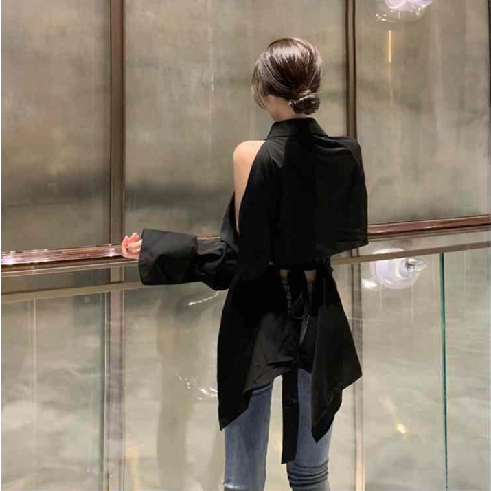 Áo Sơ Mi Trễ Vai Phối Dây Thắt Phong Cách Hàn Quốc Thời Trang Mùa Hè Đặc Biệt ~ -