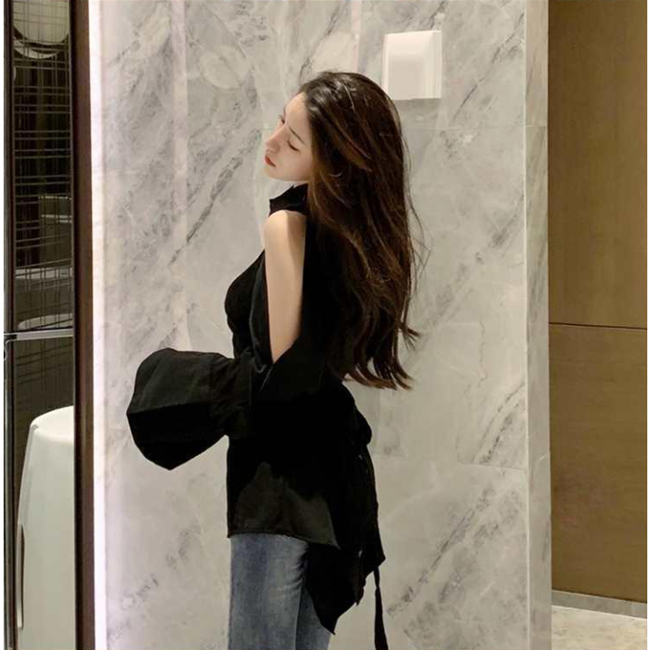 Áo Sơ Mi Trễ Vai Phối Dây Thắt Phong Cách Hàn Quốc Thời Trang Mùa Hè Đặc Biệt ~ -