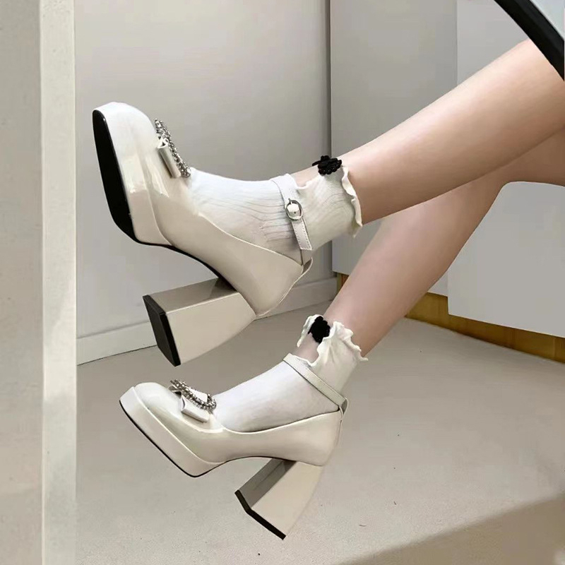 Giày Cao Gót Da Mũi Vuông Màu Đen Thời Trang Cho Nữ