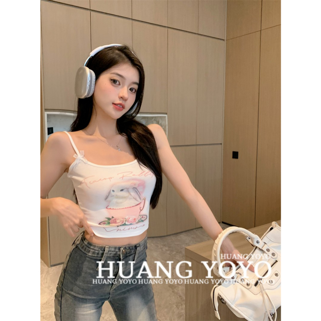 Áo Croptop Sát Nách Dáng Ôm In Họa Tiết Thỏ Thời Trang Mùa Hè 2023 Mới Cho Nữ