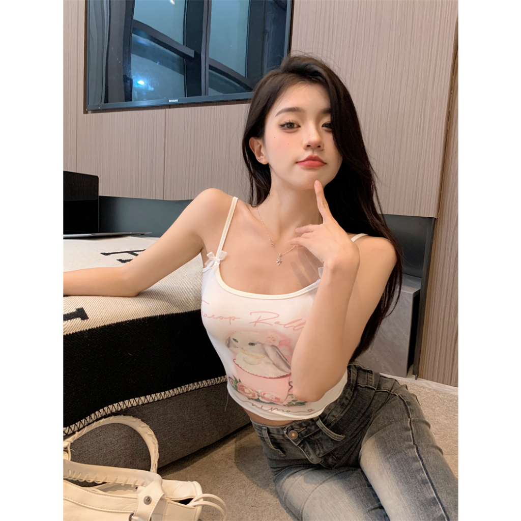 Áo Croptop Sát Nách Dáng Ôm In Họa Tiết Thỏ Thời Trang Mùa Hè 2023 Mới Cho Nữ