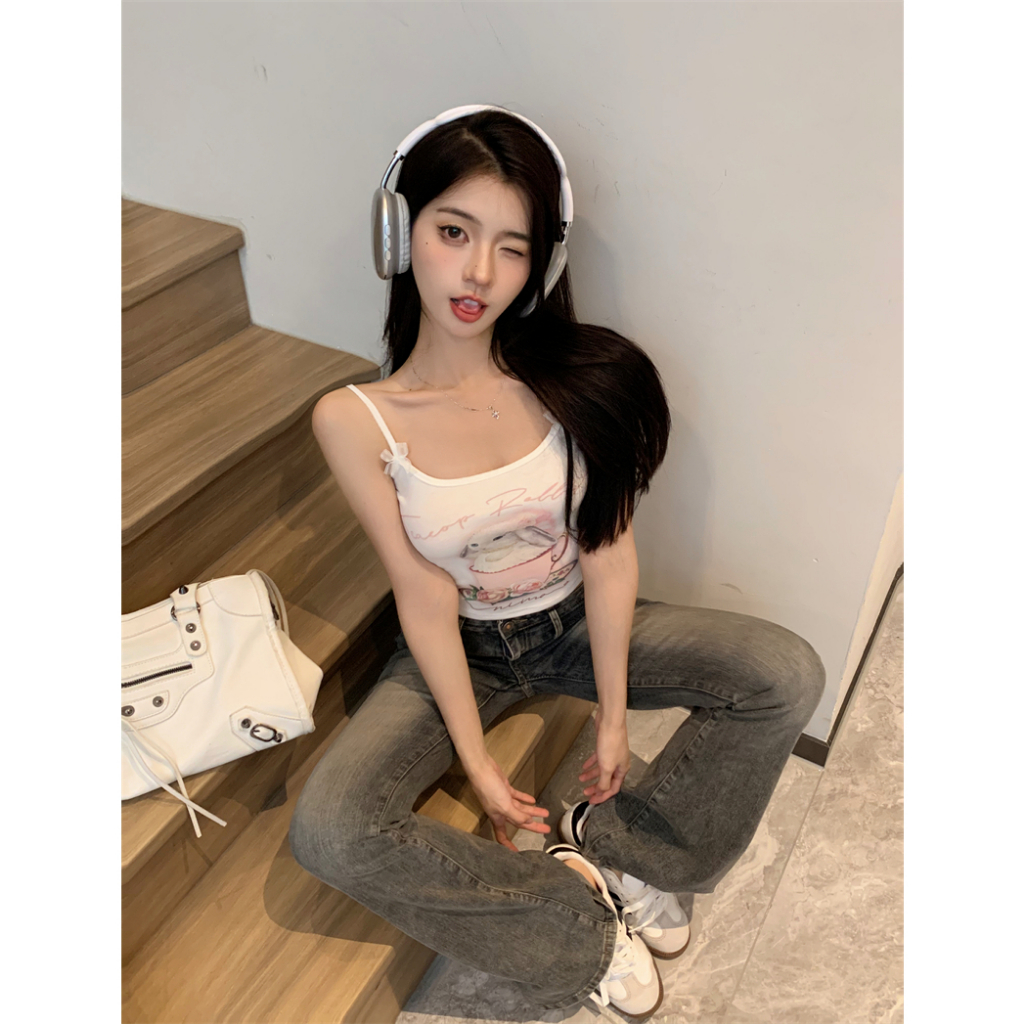 Áo Croptop Sát Nách Dáng Ôm In Họa Tiết Thỏ Thời Trang Mùa Hè 2023 Mới Cho Nữ