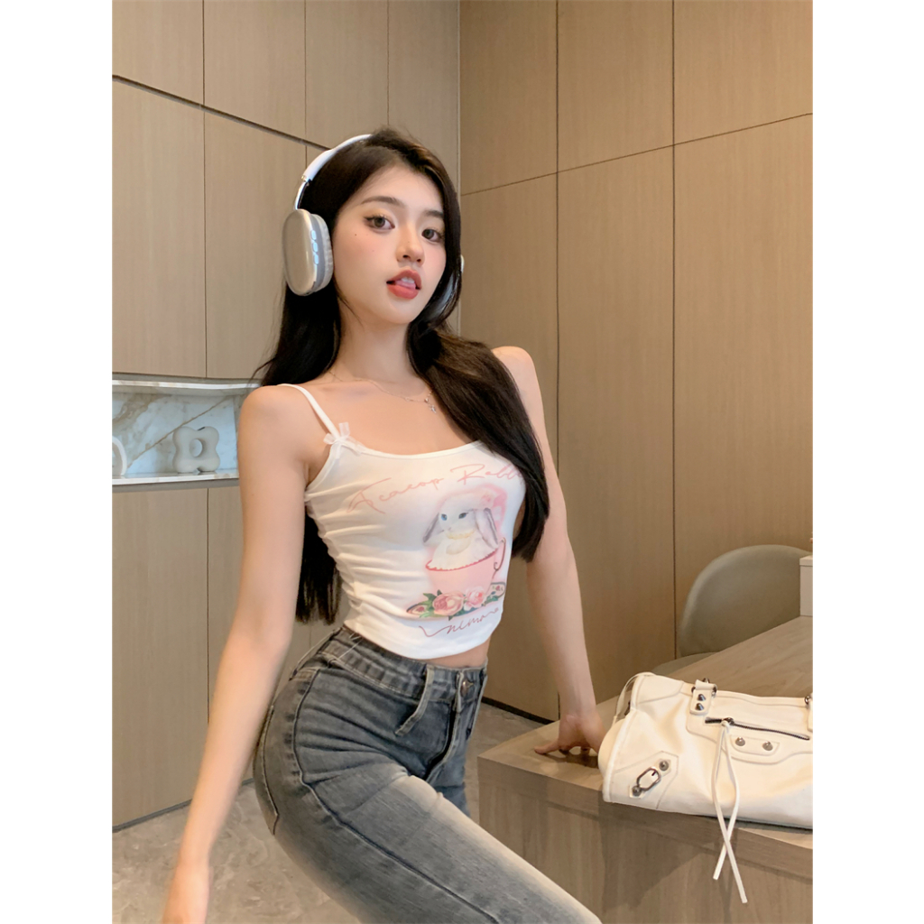Áo Croptop Sát Nách Dáng Ôm In Họa Tiết Thỏ Thời Trang Mùa Hè 2023 Mới Cho Nữ