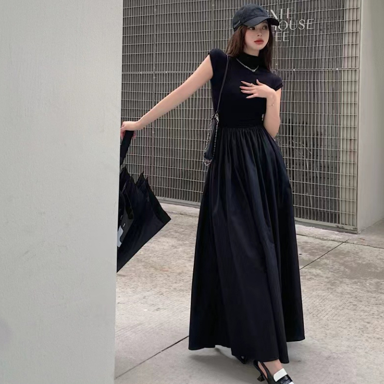 COZOK Đầm Ngắn Tay Cổ Cao Thời Trang Vintage Xinh Xắn