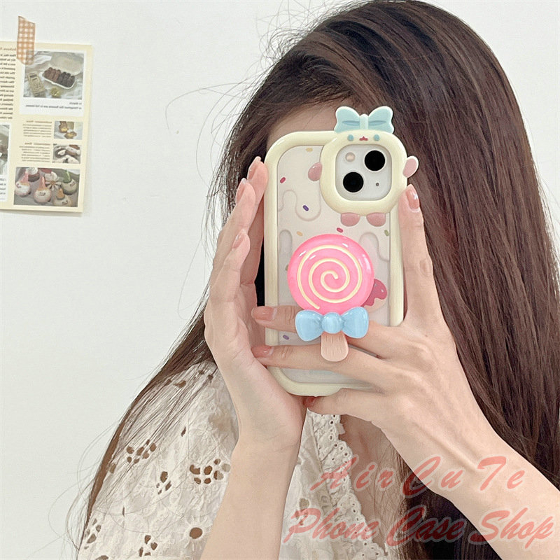 Ốp lưng iPhone 15 14 13 12 11 Pro Max Plus iPhone15 iPhone15ProMax iPhone14 iPhone14ProMax iPhone13 iPhone13ProMax iPhone12 iPhone12ProMax iPhone11 iPhone11ProMax Transparent Cute Big Camera Hole Cream Candy Holder Soft Case