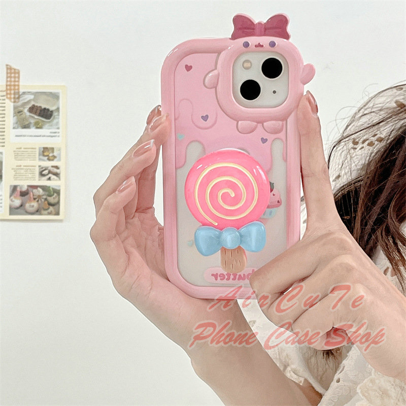 Ốp lưng iPhone 15 14 13 12 11 Pro Max Plus iPhone15 iPhone15ProMax iPhone14 iPhone14ProMax iPhone13 iPhone13ProMax iPhone12 iPhone12ProMax iPhone11 iPhone11ProMax Transparent Cute Big Camera Hole Cream Candy Holder Soft Case