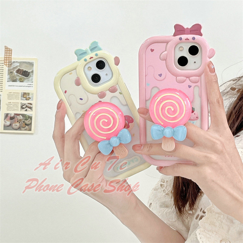 Ốp lưng iPhone 15 14 13 12 11 Pro Max Plus iPhone15 iPhone15ProMax iPhone14 iPhone14ProMax iPhone13 iPhone13ProMax iPhone12 iPhone12ProMax iPhone11 iPhone11ProMax Transparent Cute Big Camera Hole Cream Candy Holder Soft Case