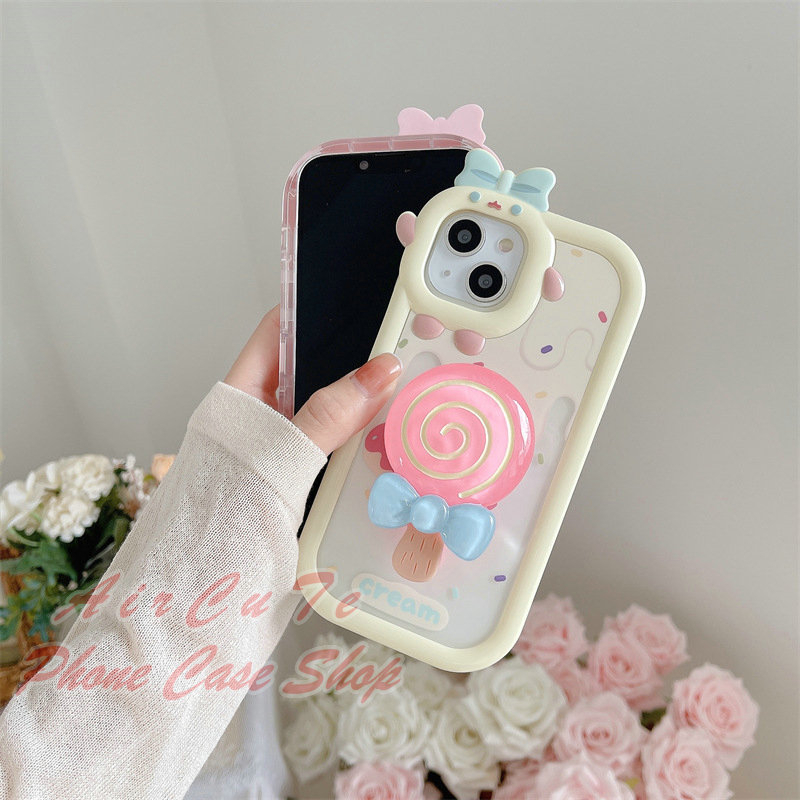 Ốp lưng iPhone 15 14 13 12 11 Pro Max Plus iPhone15 iPhone15ProMax iPhone14 iPhone14ProMax iPhone13 iPhone13ProMax iPhone12 iPhone12ProMax iPhone11 iPhone11ProMax Transparent Cute Big Camera Hole Cream Candy Holder Soft Case