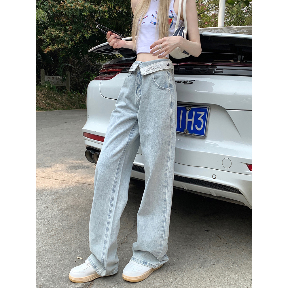 HUANG YOYO Quần Jean Dài Ống Rộng Phong Cách Retro Thời Trang Cá Tính Cho Nữ