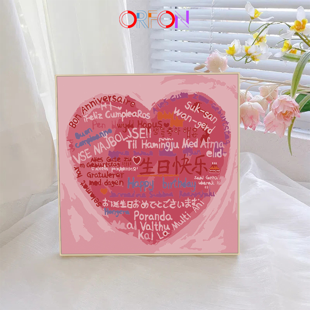 【ORFON】Tranh tô màu theo số 20*20/30*30cm có khung chúc mừng sinh nhật/văn bản hoạt hình/tranh sơn dầu DIY/quà tặng sinh nhật