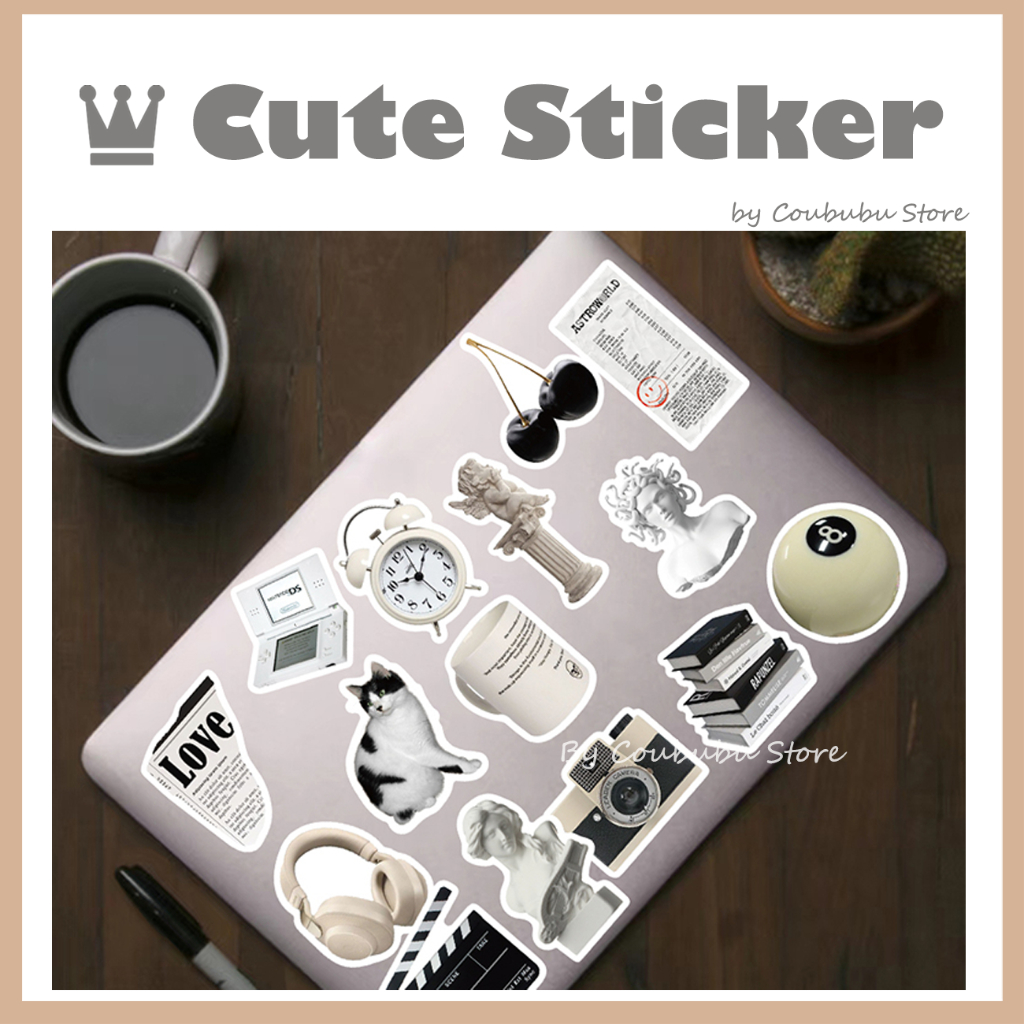 ✿Áo Khoác Coububububu Coububu✿ Sticker Dán Trang Trí Nhật Ký Chống Thấm Nước Màu Trắng Đen Phong Cách Bắc Âu Cổ Điển