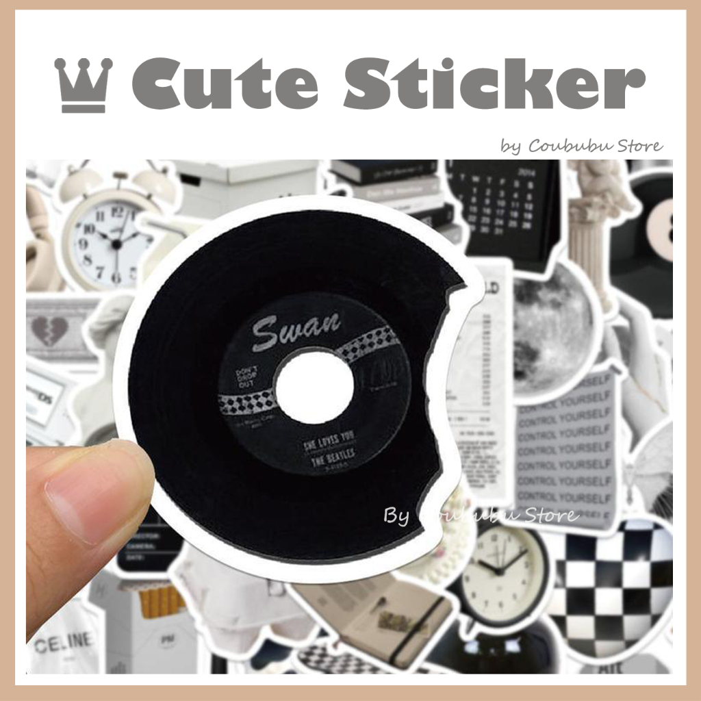 ✿Áo Khoác Coububububu Coububu✿ Sticker Dán Trang Trí Nhật Ký Chống Thấm Nước Màu Trắng Đen Phong Cách Bắc Âu Cổ Điển