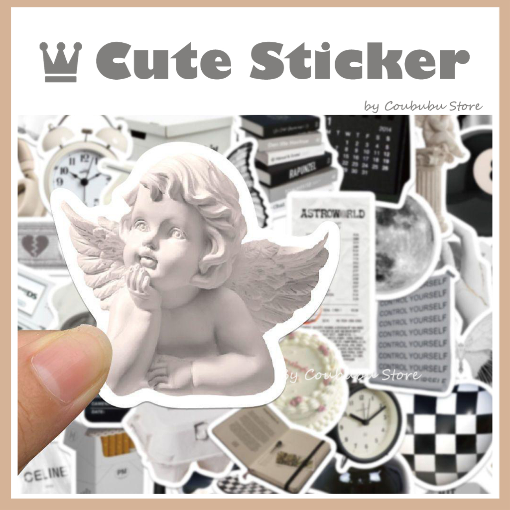 ✿Áo Khoác Coububububu Coububu✿ Sticker Dán Trang Trí Nhật Ký Chống Thấm Nước Màu Trắng Đen Phong Cách Bắc Âu Cổ Điển