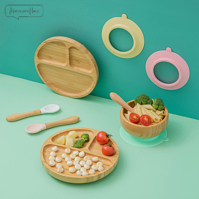 Bộ đồ ăn gồm thìa + bát + đĩa MAMIMAMIHOME có thiết kế cốc hút an toàn không độc hại cho bé