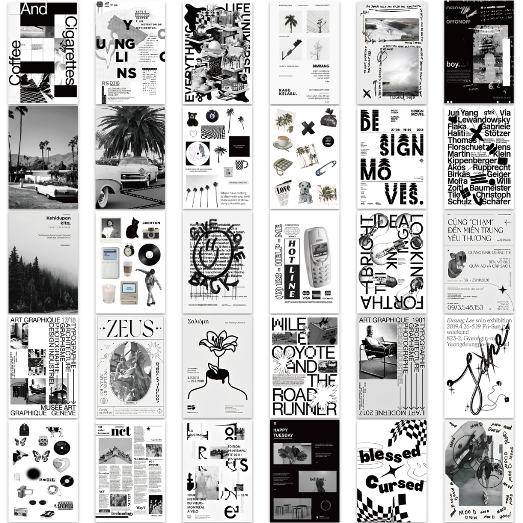 Bộ 60 Miếng Dán Graffiti Màu Trắng Đen Chống Thấm Nước Dùng Trang Trí Ván Trượt / Laptop / Xe Hơi DIY