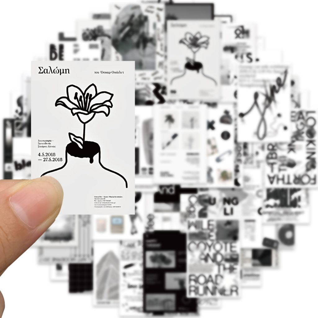 Bộ 60 Miếng Dán Graffiti Màu Trắng Đen Chống Thấm Nước Dùng Trang Trí Ván Trượt / Laptop / Xe Hơi DIY