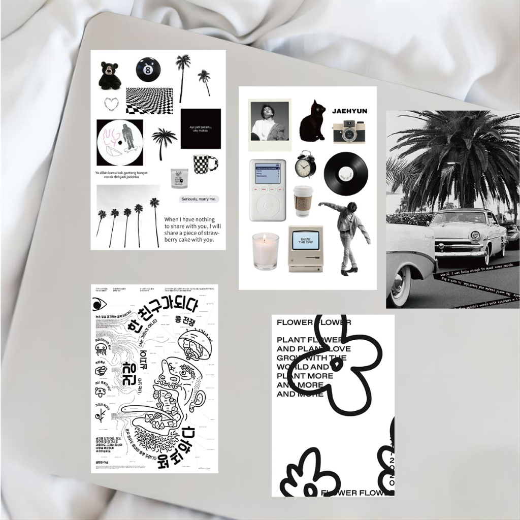 Bộ 60 Miếng Dán Graffiti Màu Trắng Đen Chống Thấm Nước Dùng Trang Trí Ván Trượt / Laptop / Xe Hơi DIY