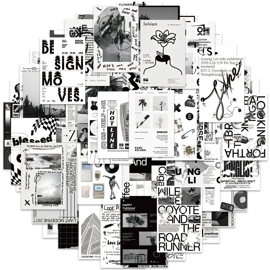 Bộ 60 Miếng Dán Graffiti Màu Trắng Đen Chống Thấm Nước Dùng Trang Trí Ván Trượt / Laptop / Xe Hơi DIY