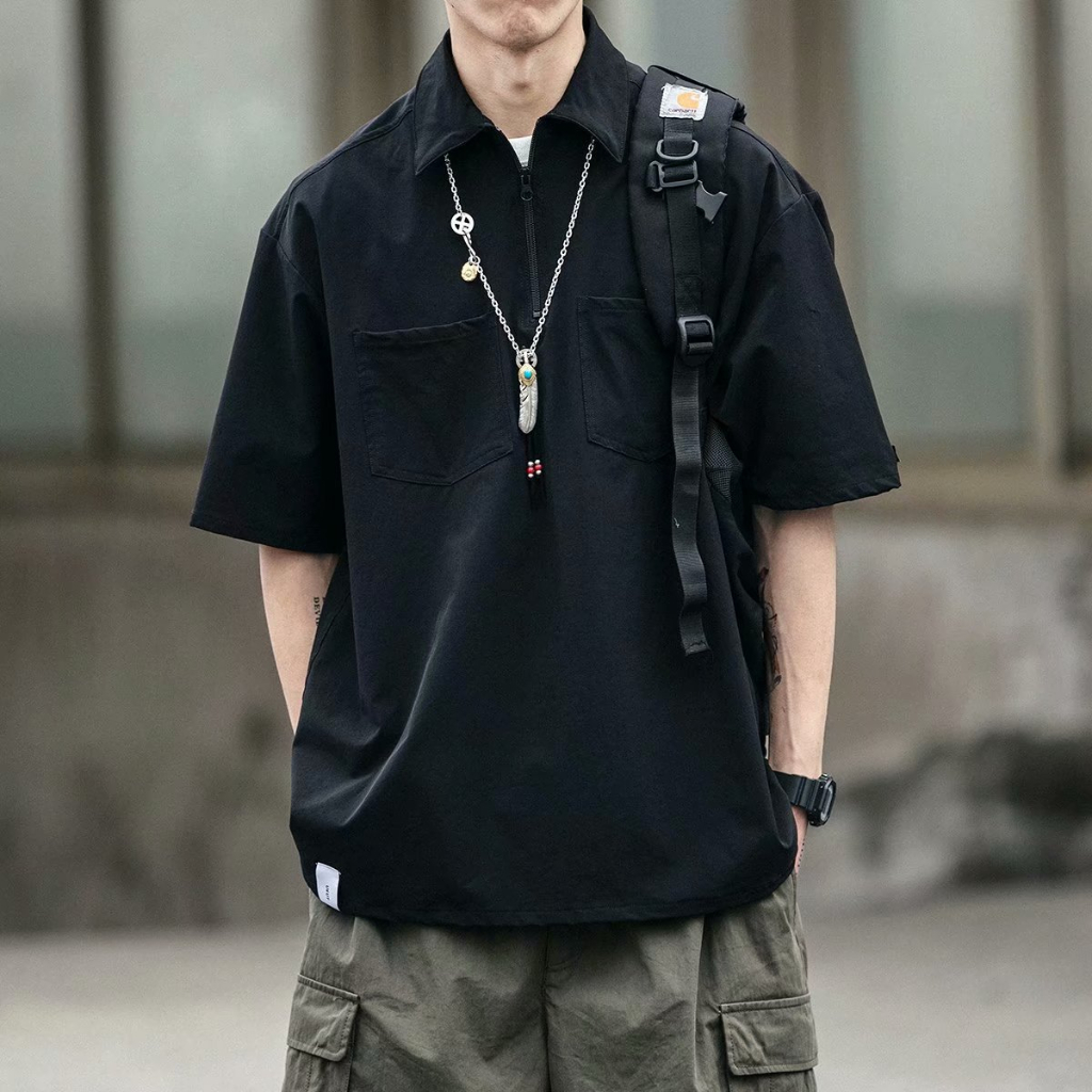 Áo Thun polo Ngắn Tay Dáng Rộng Thời Trang Nhật Bản Dành Cho Nam