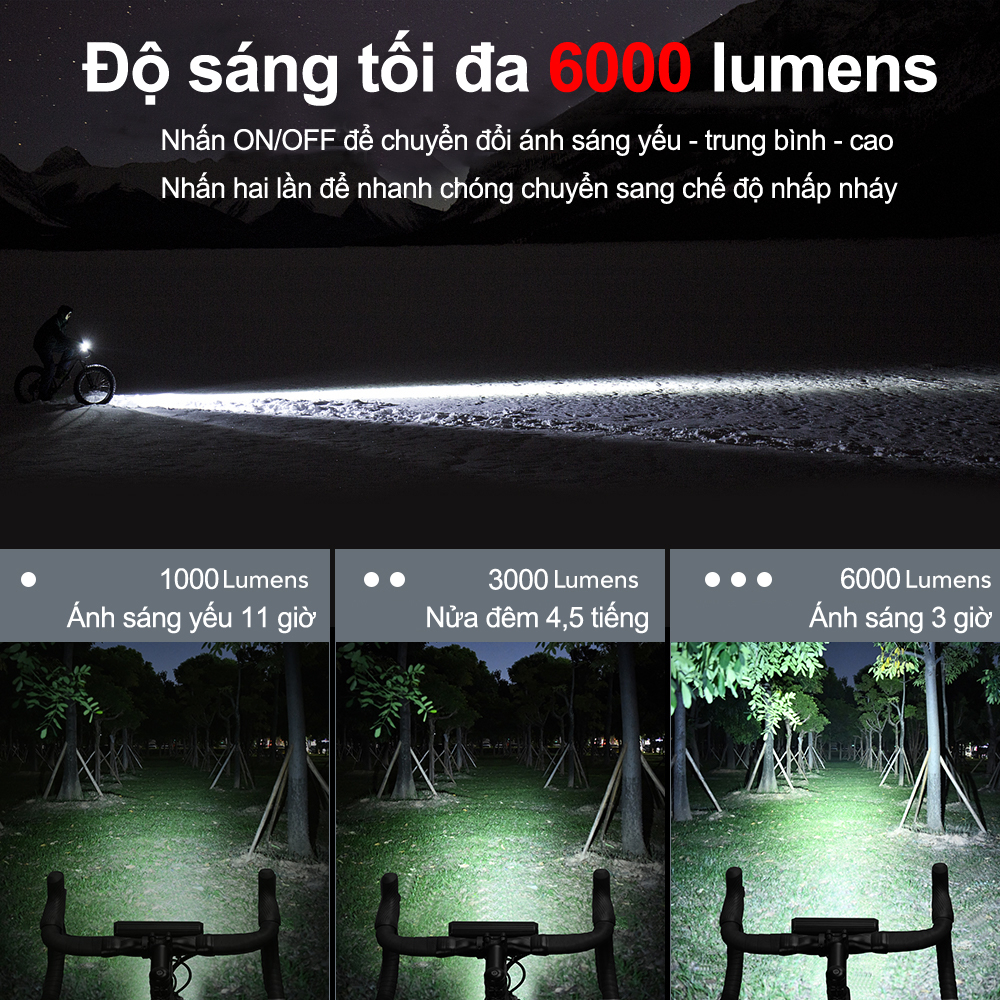 Đèn xe đạp NEWBOLER 6000 lumen 10000mah có thể sạc lại chống nước IPX6