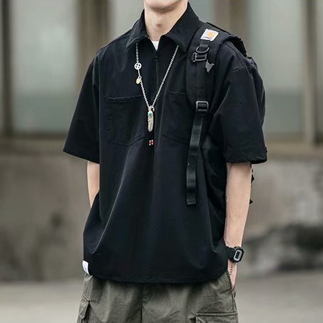 Áo Thun polo Ngắn Tay Dáng Rộng Thời Trang Nhật Bản Dành Cho Nam