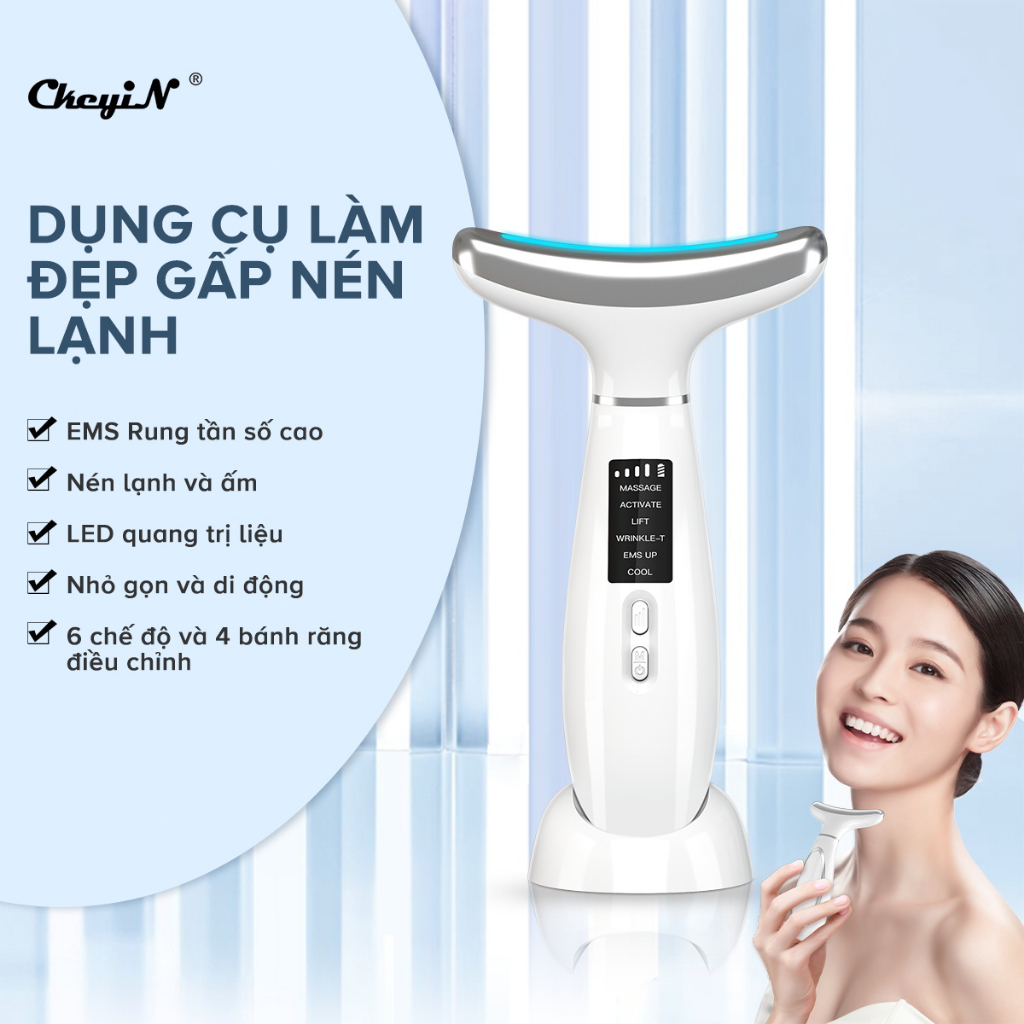 Máy mát xa CKEYIN ML001 vùng cổ điều dưỡng EMS 6 chế độ đèn LED nóng lạnh