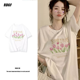 Áo Thun 100% Cotton Tay Ngắn Dáng Rộng In Họa Tiết Hoa Thời Trang Mùa Hè Cho Nữ