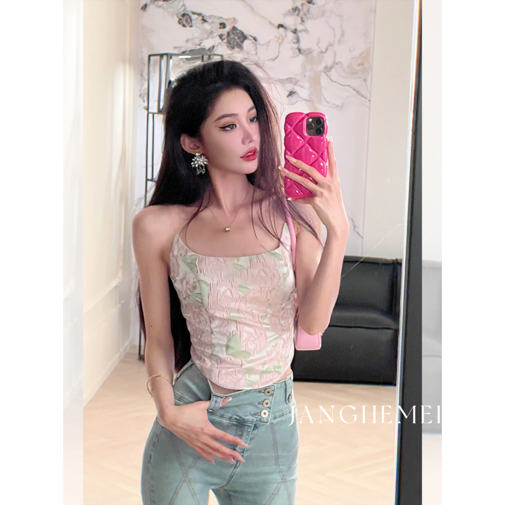 QADCOL Áo Hai Dây Mùa Hè Ôm Dáng Ngắn Thêu Họa Tiết Kiểu Cách Cổ Điển Cho Nữ