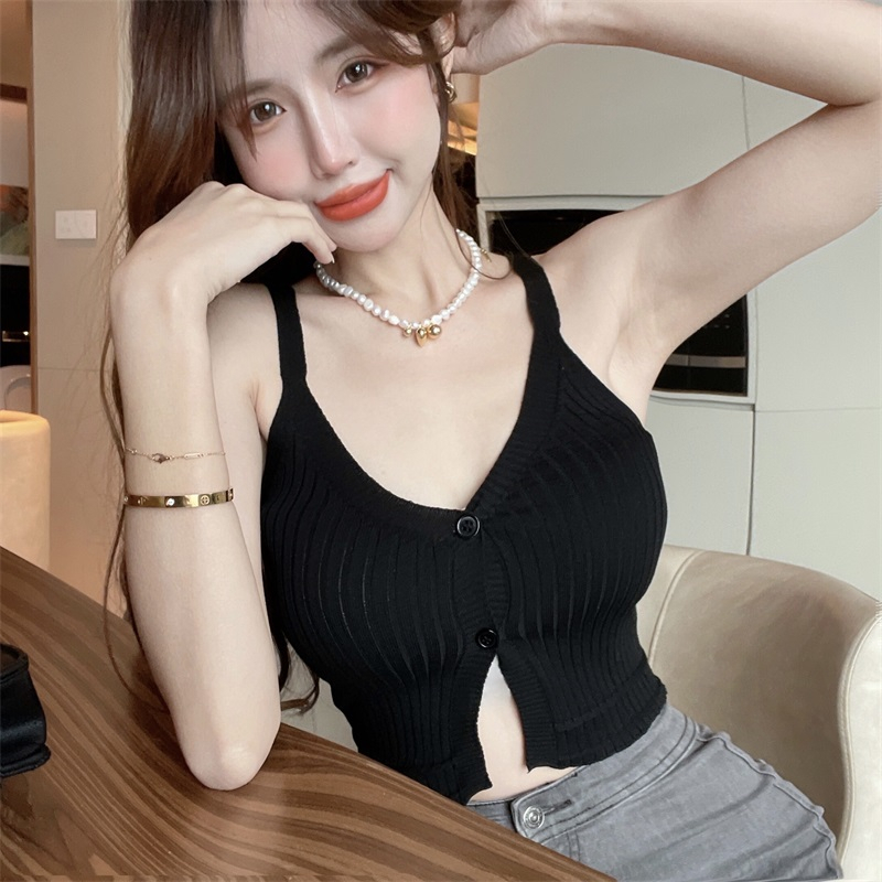 QADCOL Áo Dệt Kim Hai Dây Cổ Chữ V Dáng Ôm Thời Trang Quyến Rũ Cho Nữ