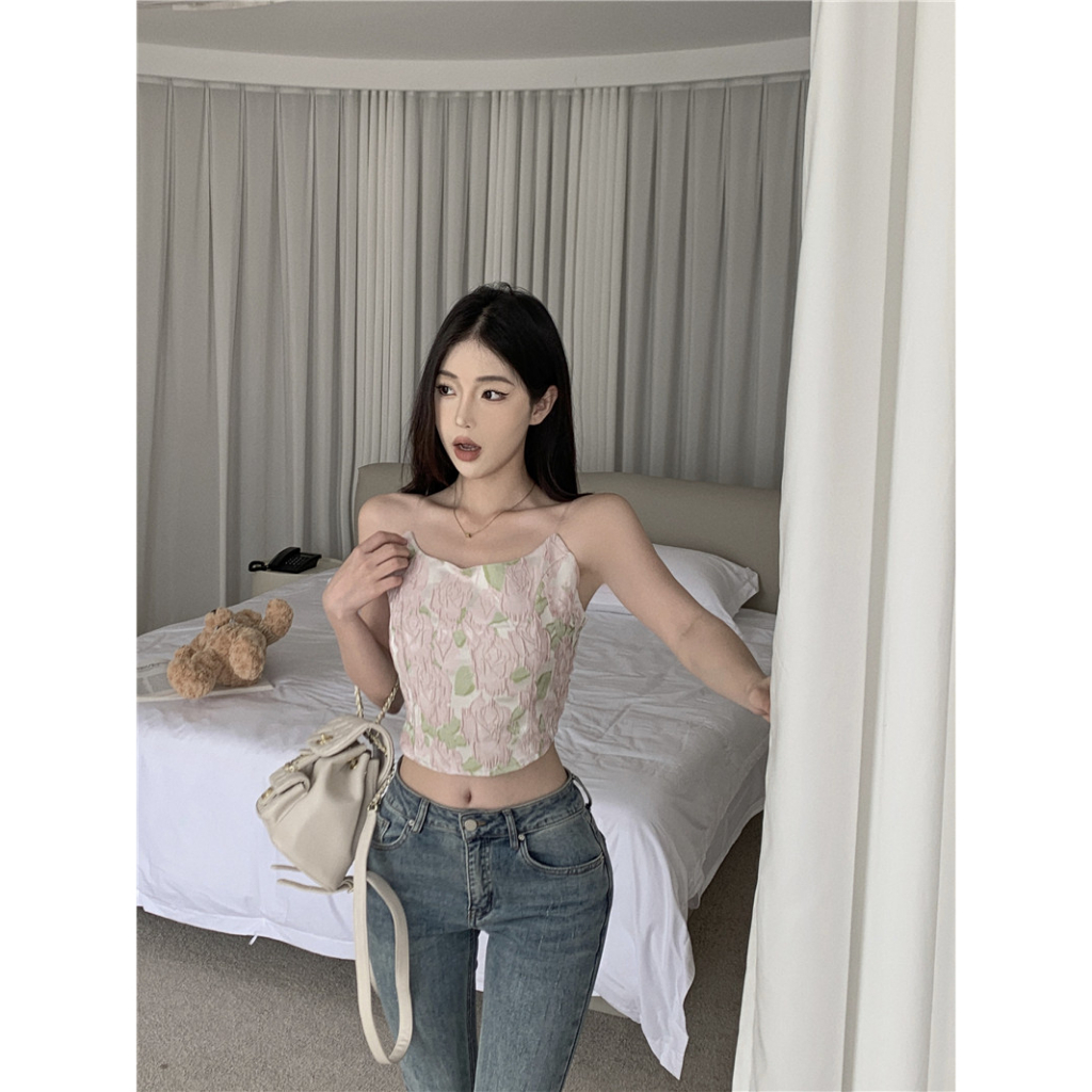 QADCOL Áo Hai Dây Mùa Hè Ôm Dáng Ngắn Thêu Họa Tiết Kiểu Cách Cổ Điển Cho Nữ