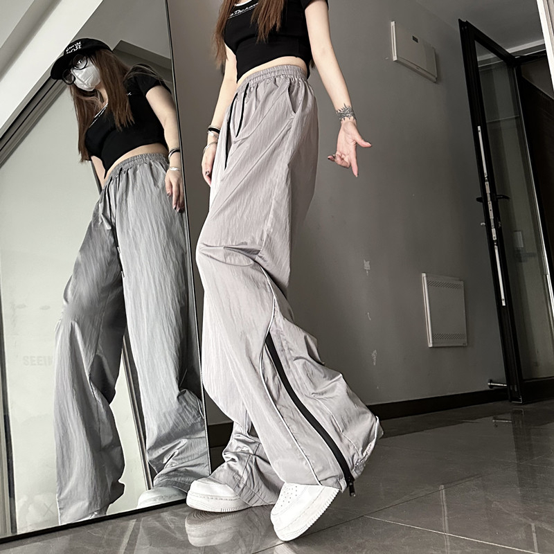 QADCOL Quần Dài Ống Rộng Thời Trang Mùa Hè Phong Cách retro Mỹ Mới Cho Nữ