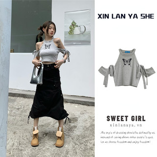 Áo kiểu XINLANYASHE tay ngắn in hình bướm thời trang dành cho nữ