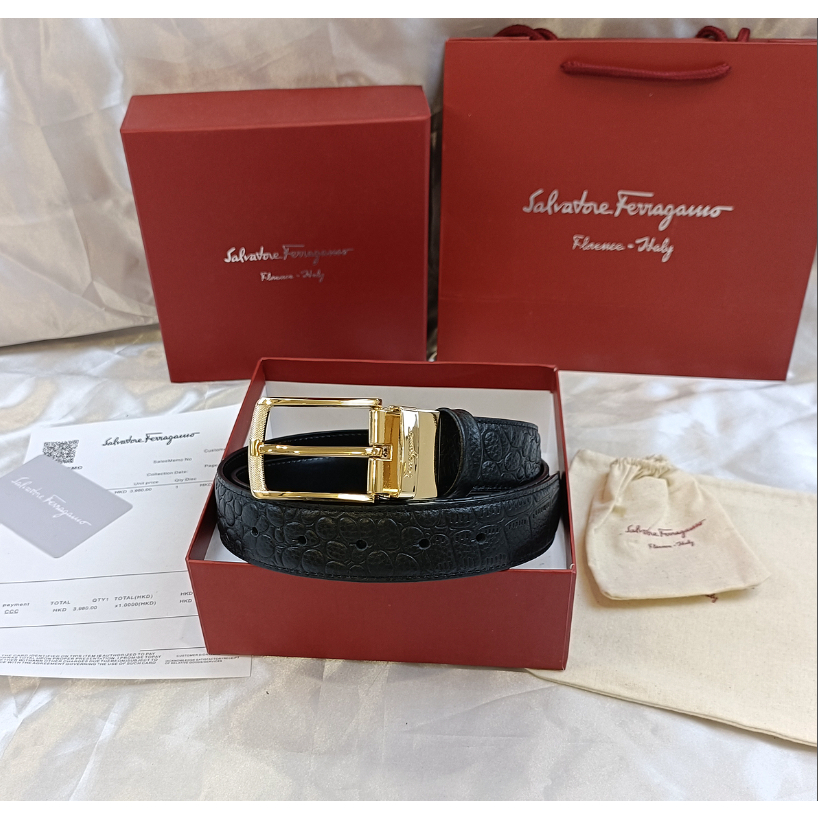 Salvatore Ferragamo Thắt Lưng Da Thật Phối Khóa Hình Đôi Mắt Độc Đáo Cho Nam