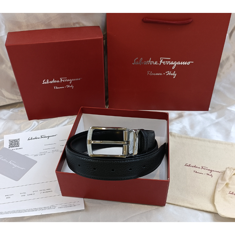Salvatore Ferragamo Thắt Lưng Da Phối Lỗ Cài Khóa Thời Trang Công Sở Thanh Lịch Cho Nam