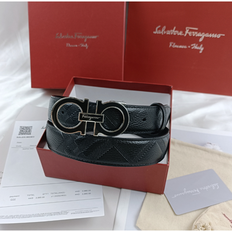 Salvatore Ferragamo Quần Tây Da Thật Khóa Cài 8 Cạnh Thời Trang Lịch Lãm Cho Nam
