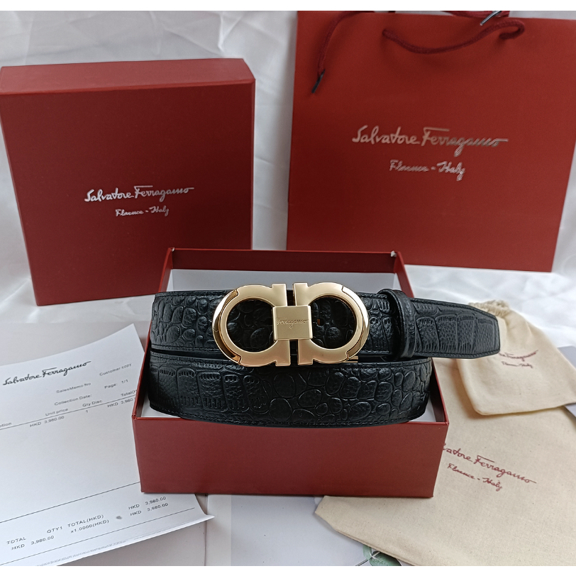 Salvatore Ferragamo Thắt Lưng Da Fila 8 Sợi Dày 3.5cm Khóa Tự Động Cá Tính Cho Nam