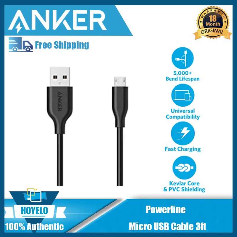 ANKER Dây Cáp Micro USB 3ft Sợi Kim Tự Tháp 5000 + Sạc Nhanh 10x Tương Thích Với Điện Thoại Android Và Máy Tính Bảng