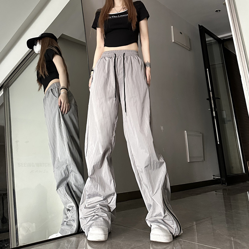 QADCOL Quần Dài Ống Rộng Thời Trang Mùa Hè Phong Cách retro Mỹ Mới Cho Nữ
