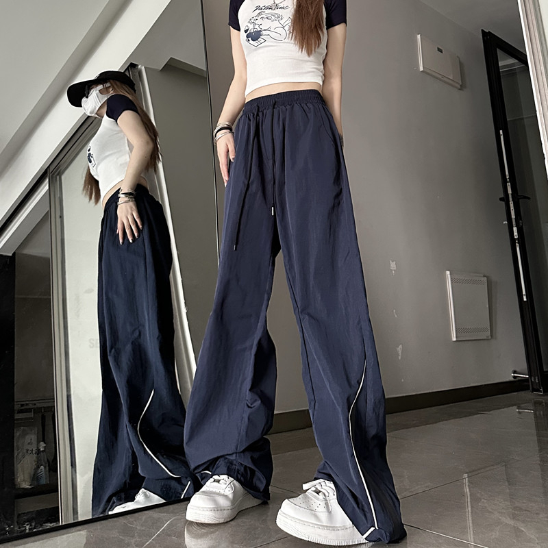 QADCOL Quần Dài Ống Rộng Thời Trang Mùa Hè Phong Cách retro Mỹ Mới Cho Nữ