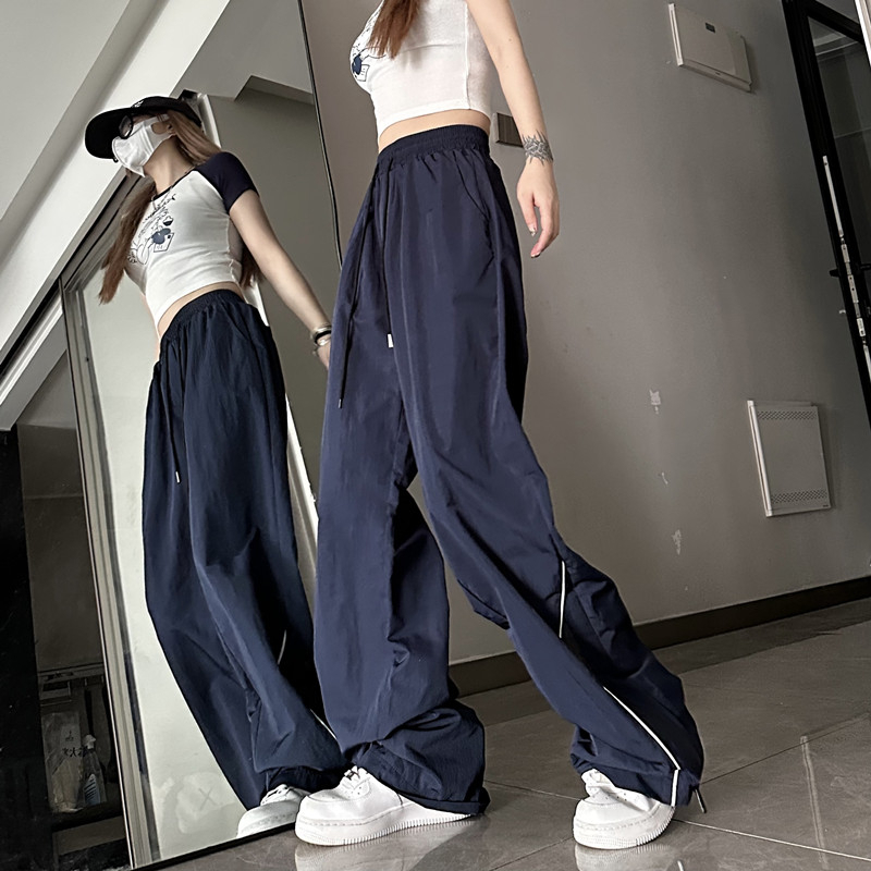 QADCOL Quần Dài Ống Rộng Thời Trang Mùa Hè Phong Cách retro Mỹ Mới Cho Nữ