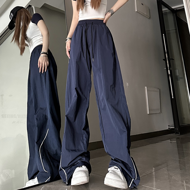 QADCOL Quần Dài Ống Rộng Thời Trang Mùa Hè Phong Cách retro Mỹ Mới Cho Nữ