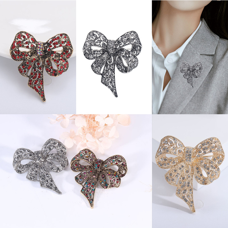Trâm Cài Áo Hình Nơ Đính Đá Nhiều Màu Sắc Phong Cách Retro Cao Cấp (8 Màu Lựa Chọn)